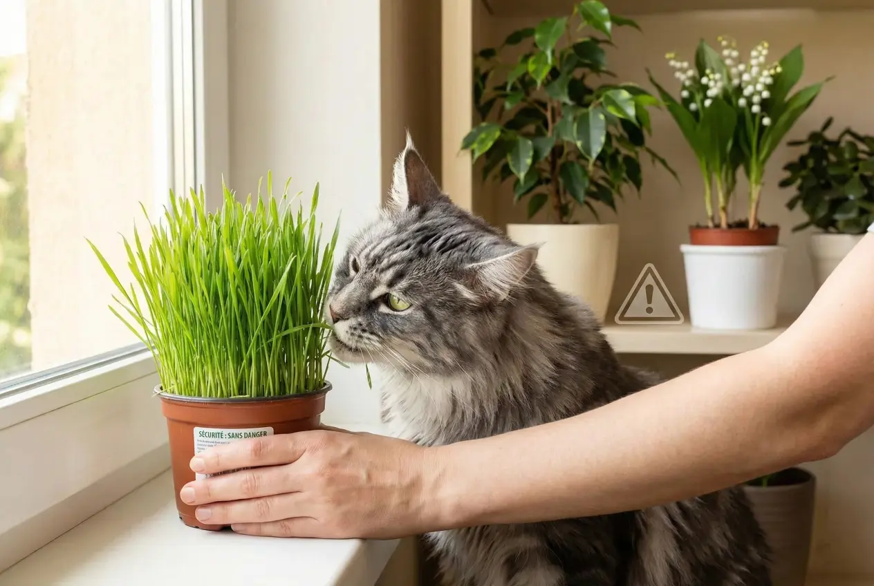 main coon mange herbe à chat