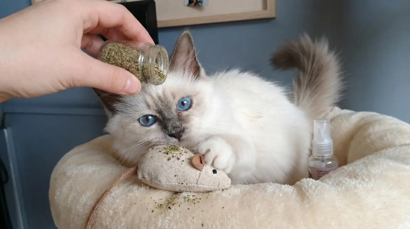 herbe aux chats sur un griffoir